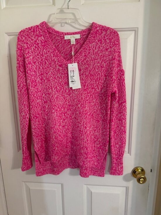 Lilly Pulitzer Pullover Sweater V-Neck Hot Pink Two-Toned Marled Effect Sz XS
